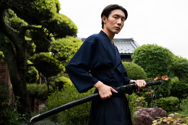 Asian man with samurai sword