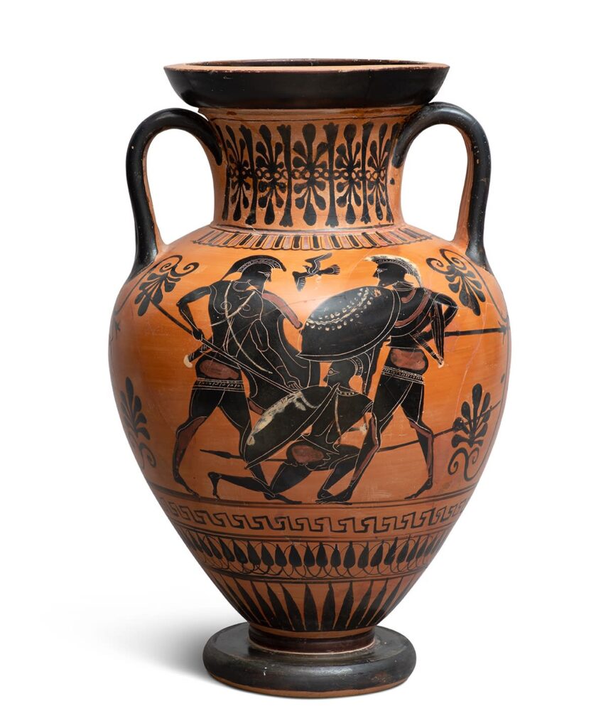 Greek bronze helmets on black-figured amphorae